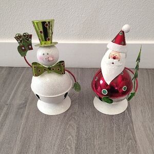 Festive Snowman and Santa Jingle Bell Holiday Decor Set